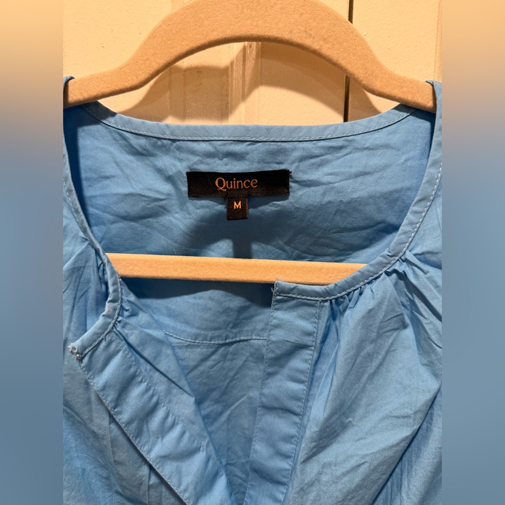 Quince Sky Blue Short Sleeve Smocked Waist Tiered Mini Dress - Picture 7 of 13